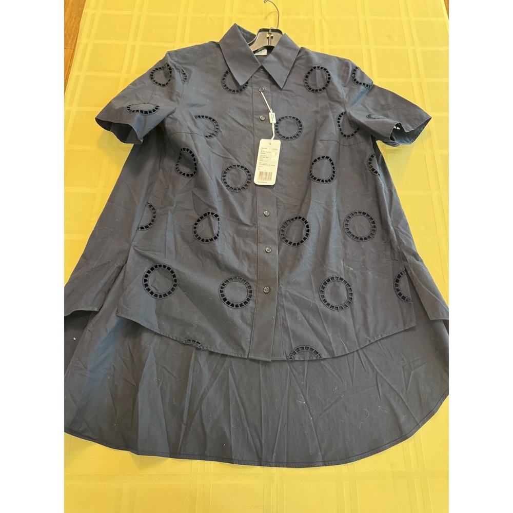 Akris Cotton Blouse with Circle Embroidery Blouse Button Down Tee Shirt 4 $695 - Picture 4 of 8